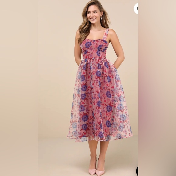 Lulus Dresses & Skirts - Lulus organza Dress in Pink and Purple magenta floral print bustier dress xl NWT
